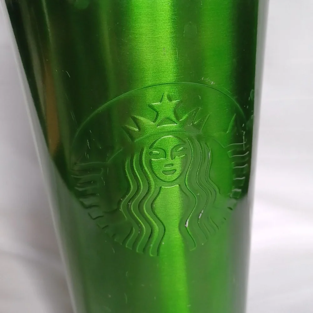 Starbucks 2014 Mirror Green Embossed Siren 16 Oz. Metal Travel Tumbler - Picture 2 of 15